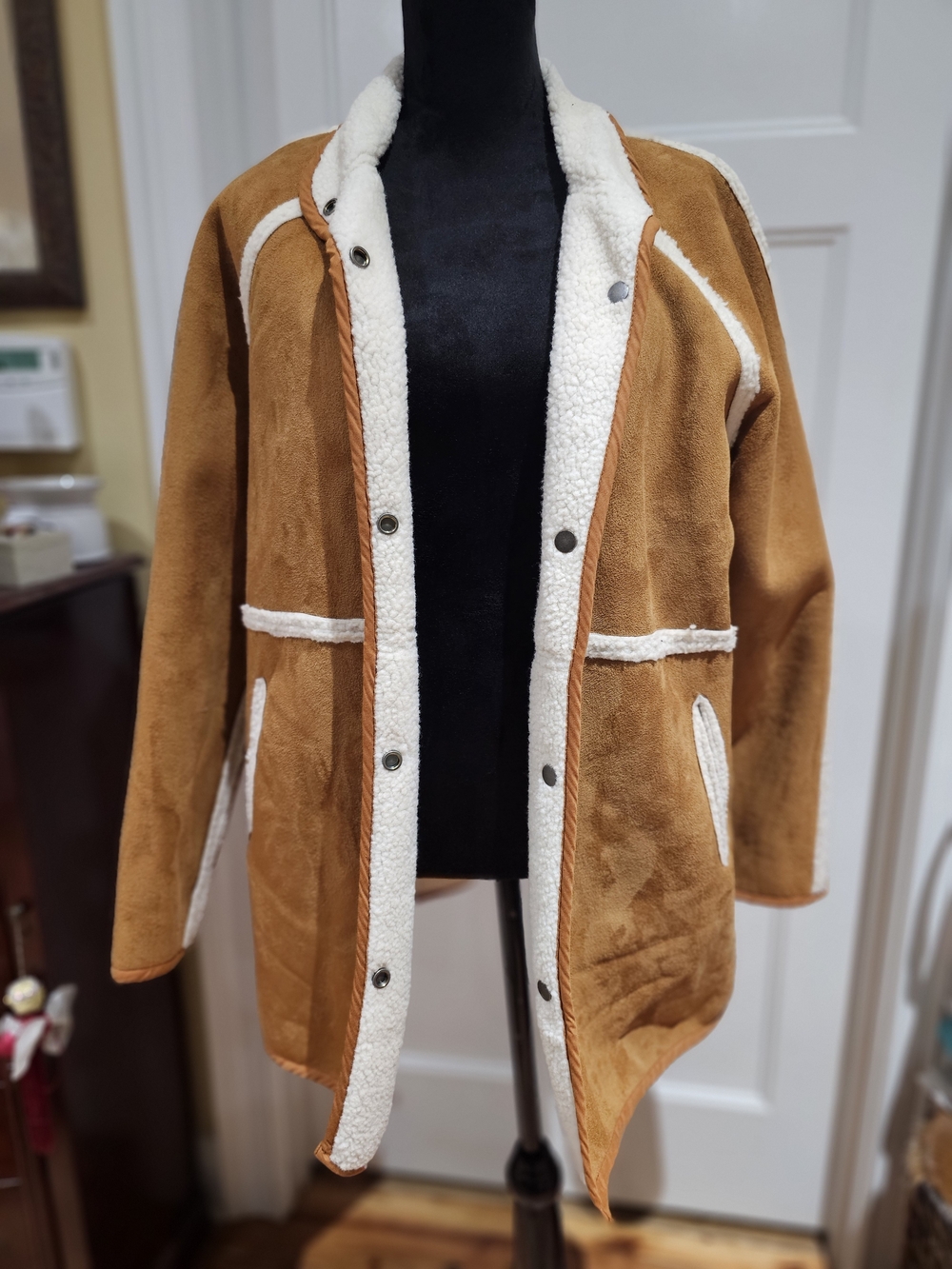 Women’s Faux Suede Shearling Coat - Camel, Reversible - NWT